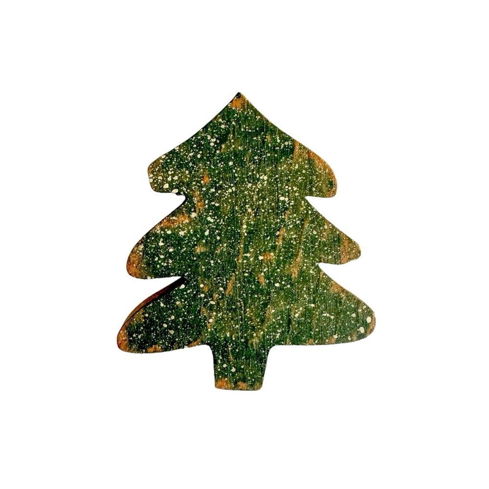 Vintage Handmade Wooden Winter Tree Brooch Pin | Christmas